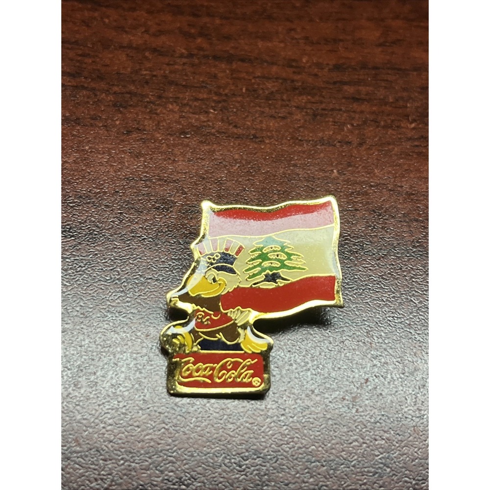 Vintage 1984 Los Angeles Olympics Coca Cola Sam Eagle Lebanon Flag‎ Lapel Pin